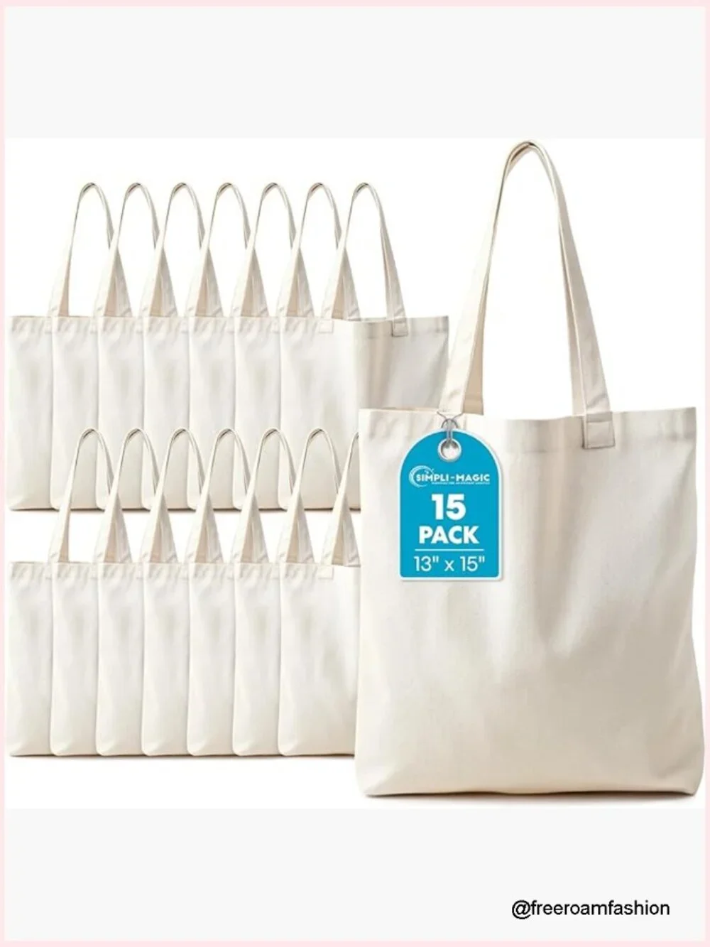 Heavy Duty Cotton Canvas Tote Bags Set of 15 Machine Washable Reusable